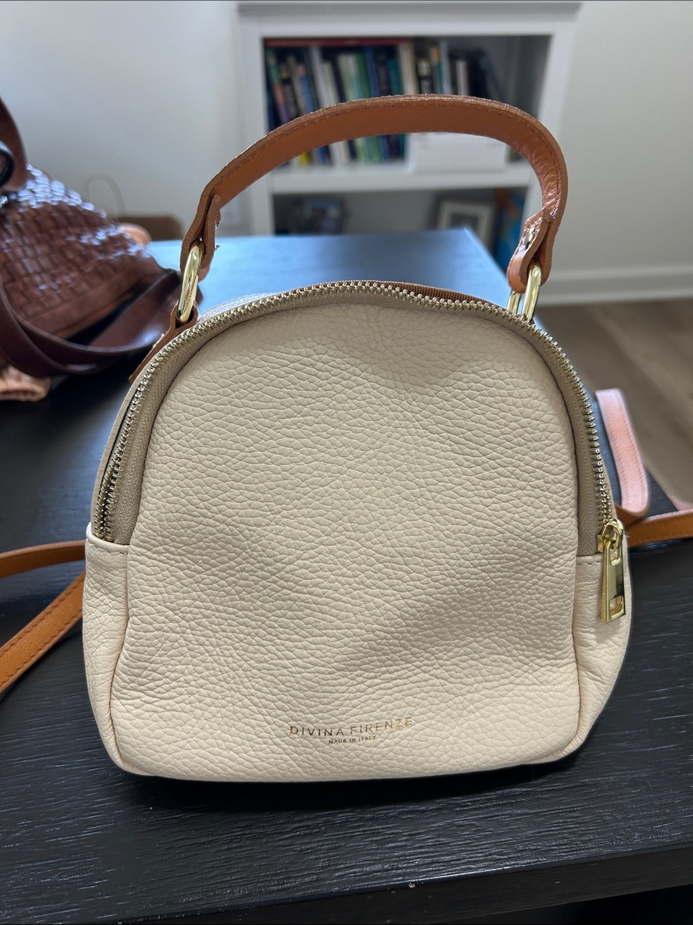 Divina Firenze Cream Pebble-Leather Mini Crossbody or mini backpack